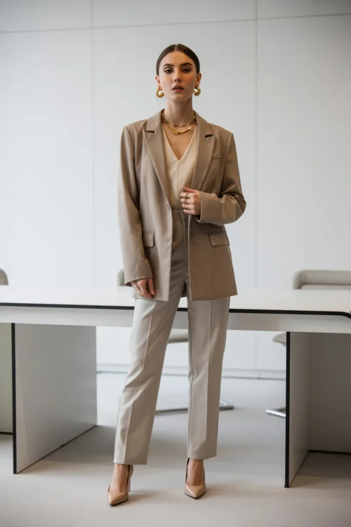 Monochrome Look with Neutral Blazer