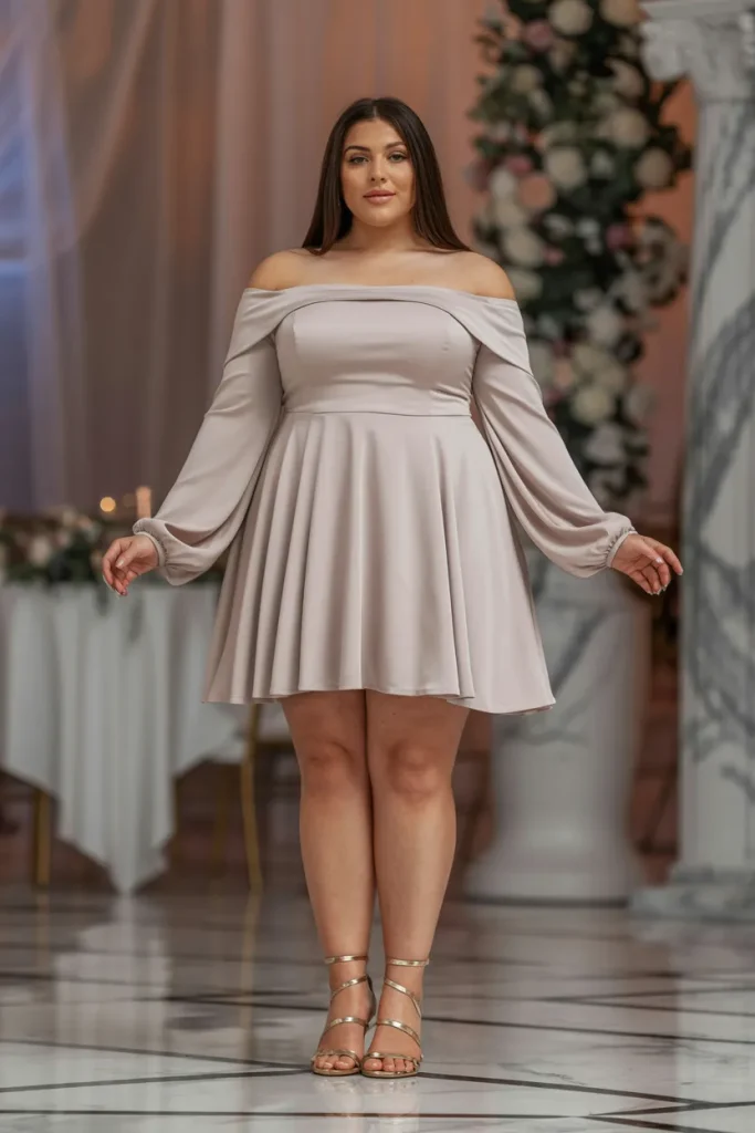 Off Shoulder Long Sleeve Mini Dress