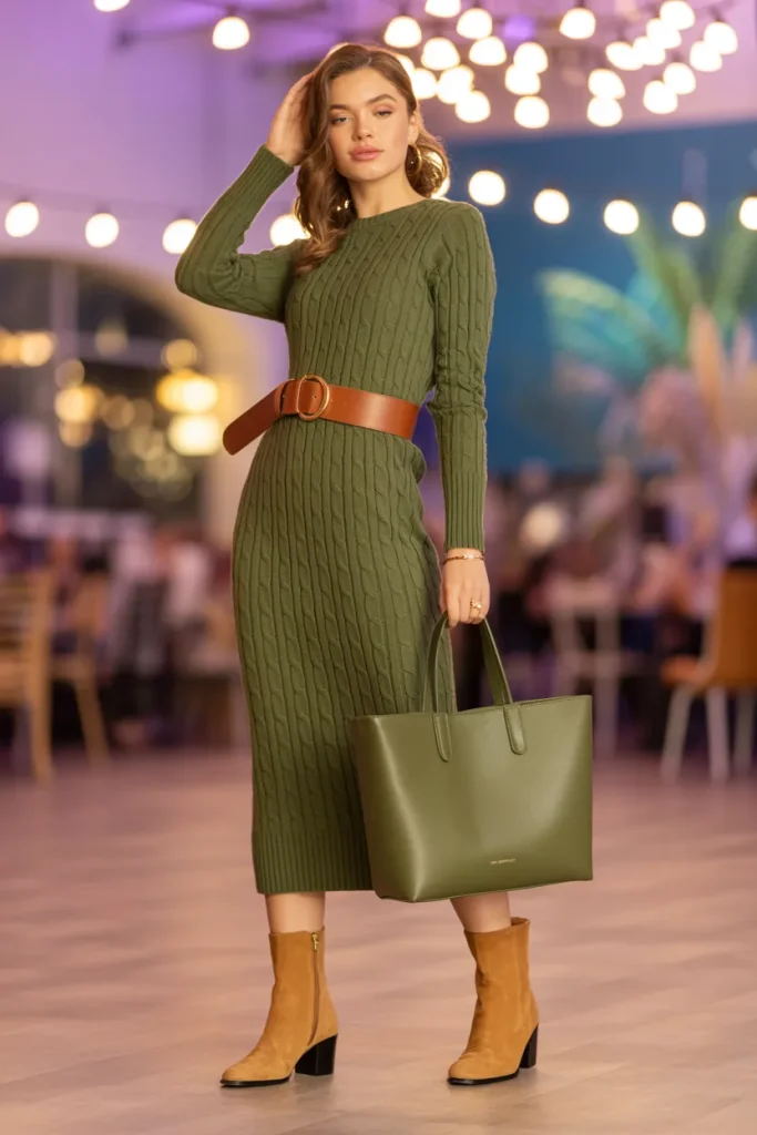 Olive Knit Dress Look