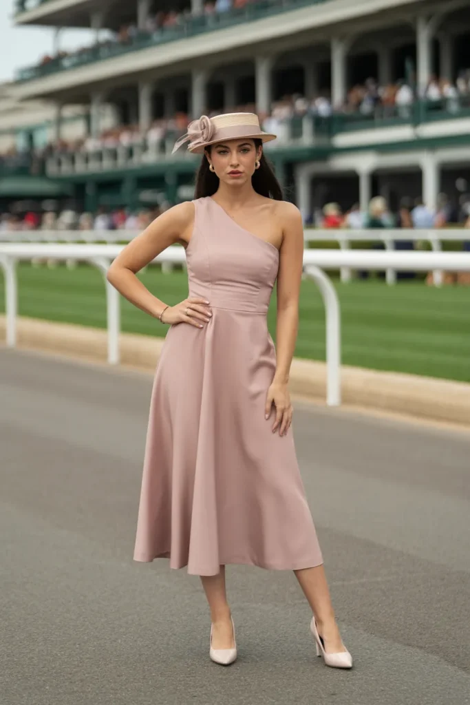One Shoulder Midi Dress with Pumps