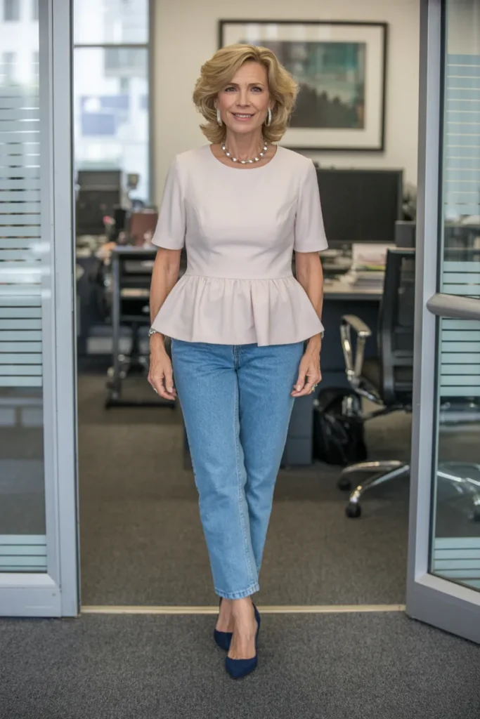 Peplum Top with Straight Leg Jeans