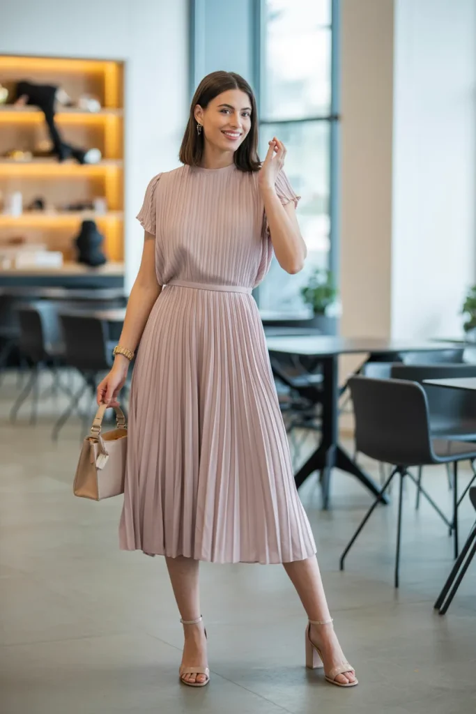 Pleated Midi Dress for Office Lunches