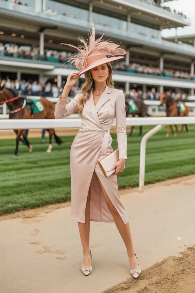 Premium Midi Wrap Dress with Slit and Derby Style Hat