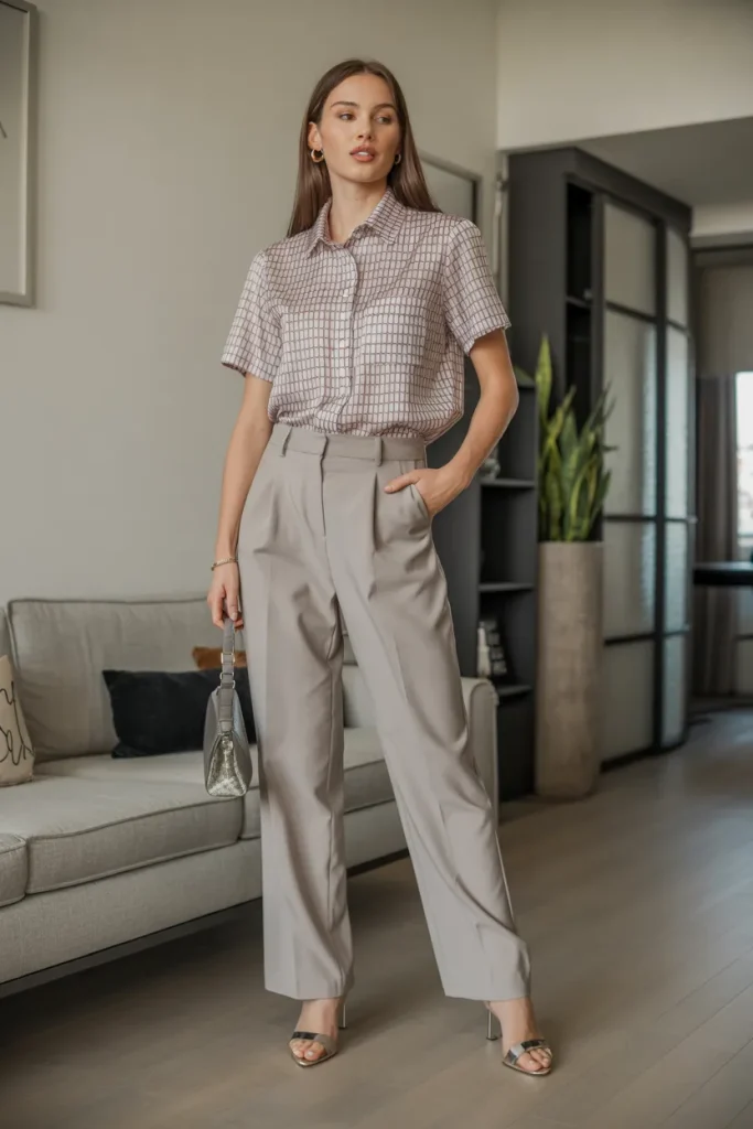 Printed Button Down T Shirt with Trouser Pant