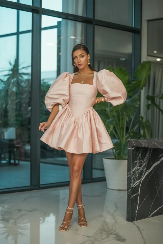 Puff Sleeves Mini Dresses