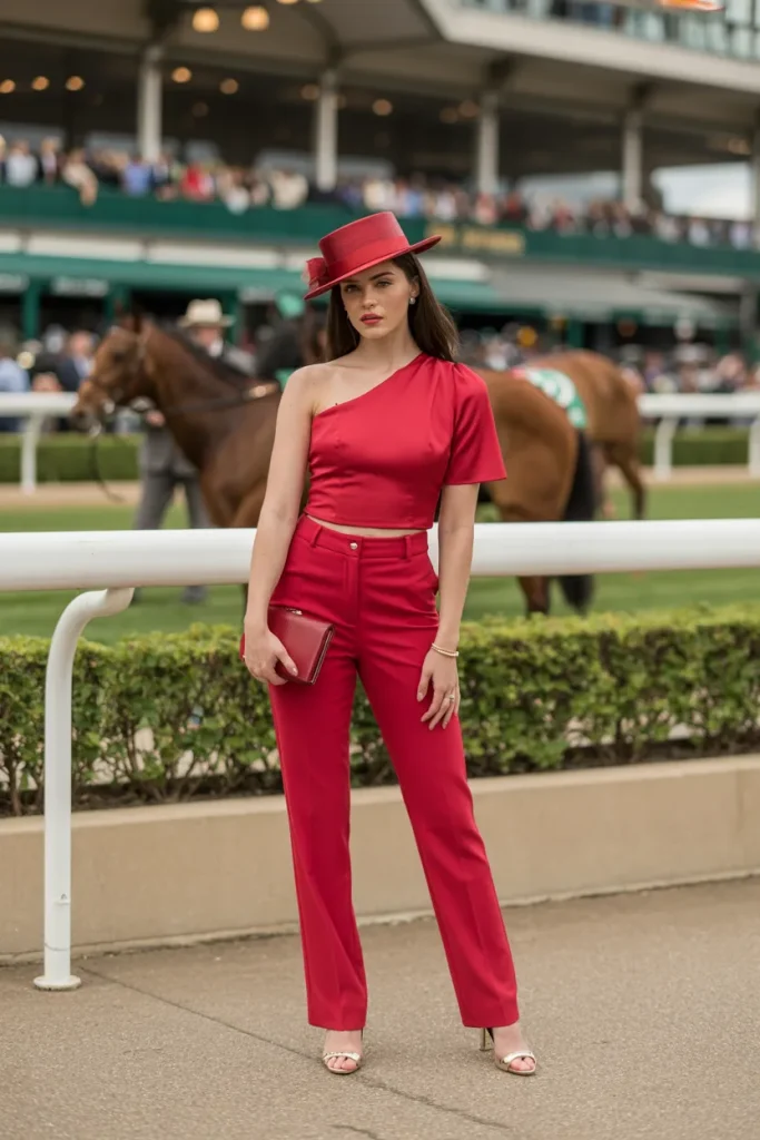 Red One Shoulder Top with Matching Pants