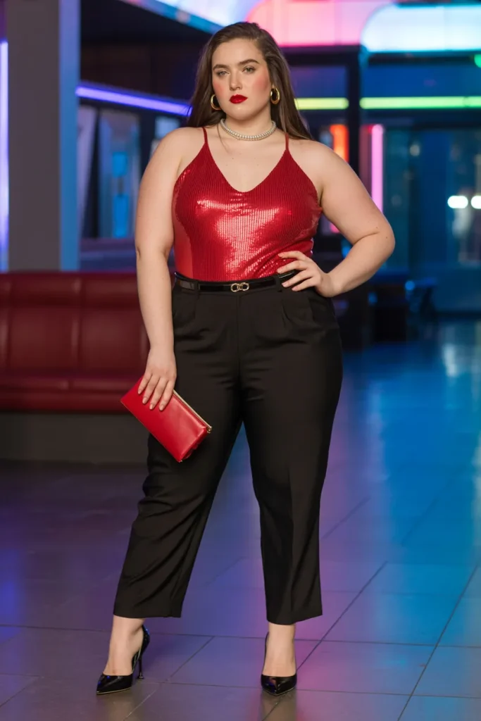 Red Sequin Bodysuit Look
