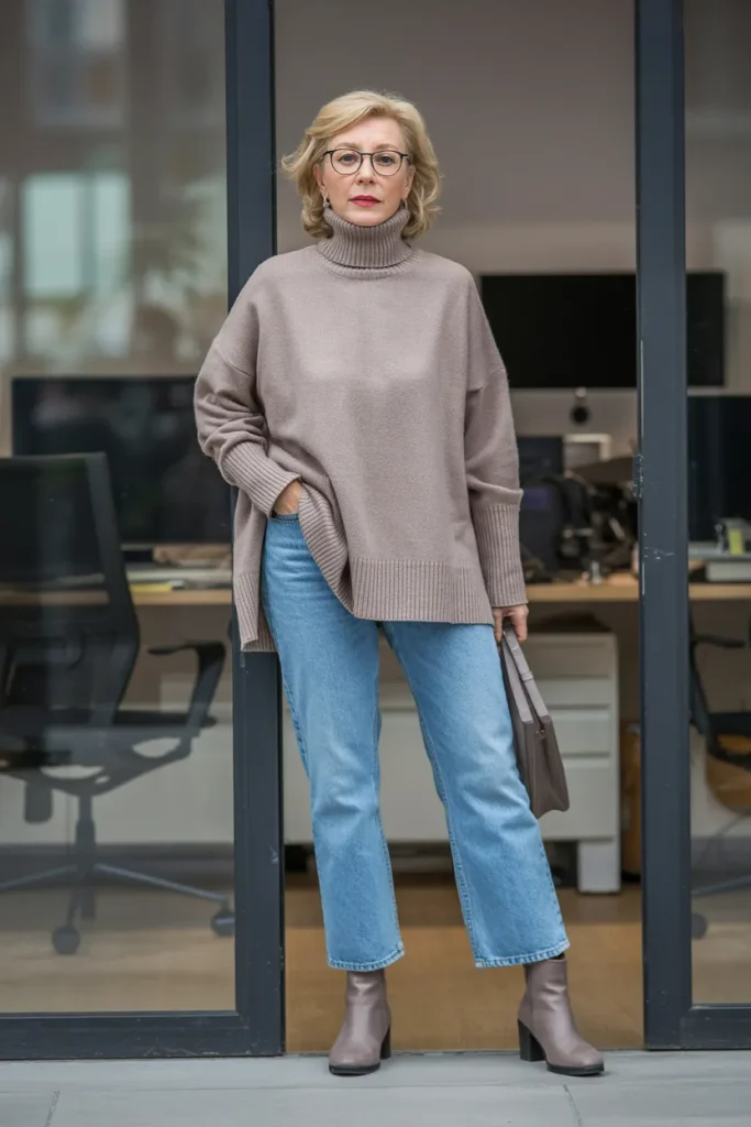Relaxed Turtleneck with Straight Leg Jeans
