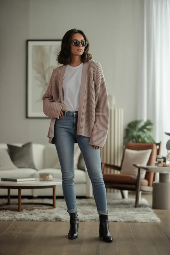 Rich Look in Sweater with T Shirt and Skinny Jeans