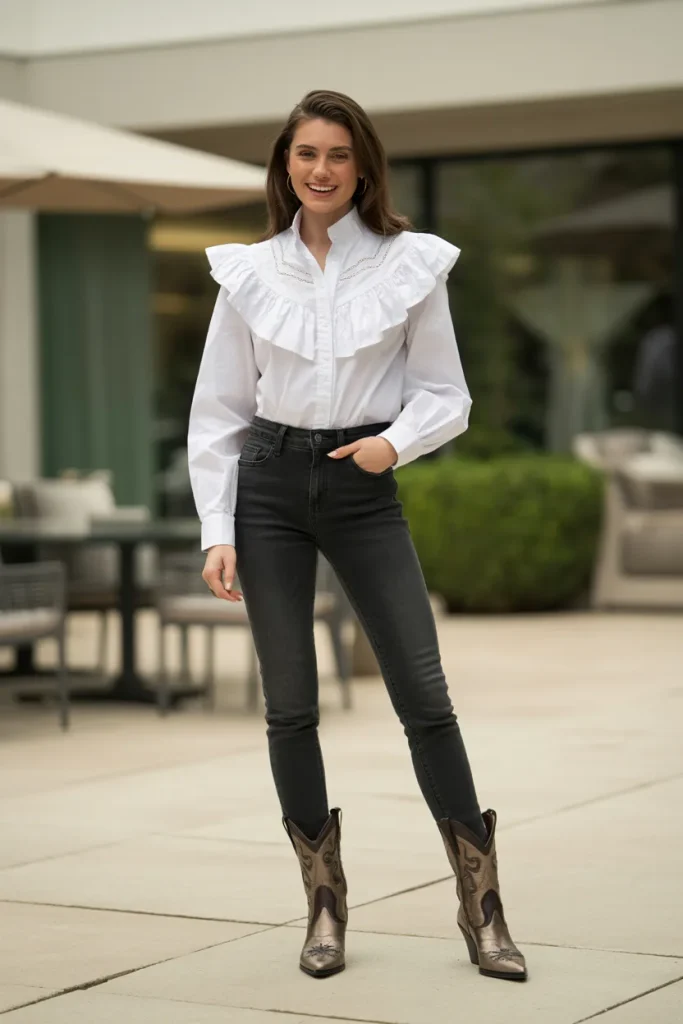 Ruffled Western Blouse and Skinny Jeans