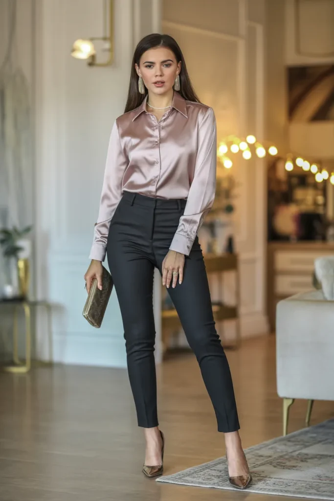 Satin Blouse with Skinny Pant