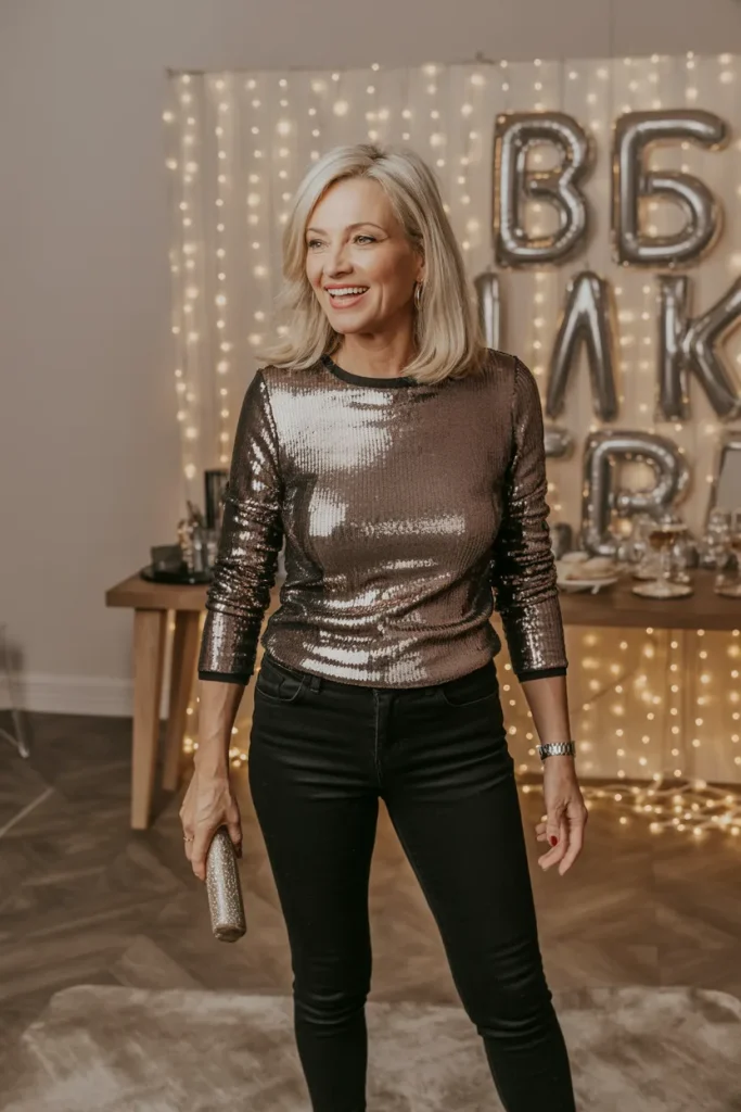 Sequin Top with Black Jeans