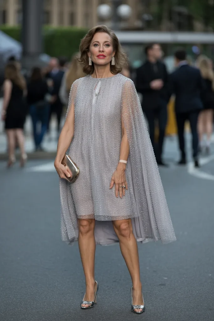 Shimmering Silver Cape Dress