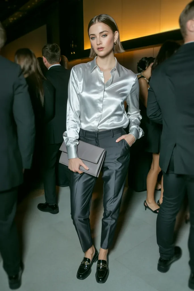 Silver Satin Minimal Look