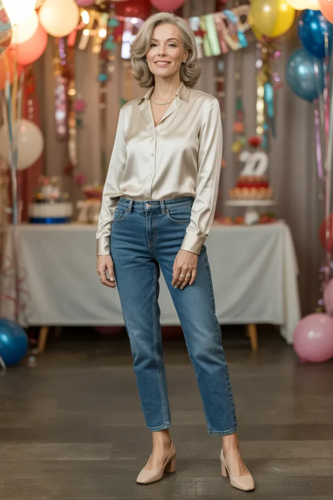 Simple Top with Jeans for Women Over 50