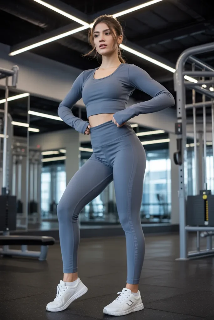 Skinny Long-Sleeve Top with Leggings and Sneakers