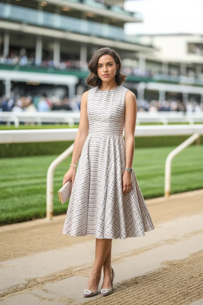 Sleeveless Printed A Line Dress with Pumps