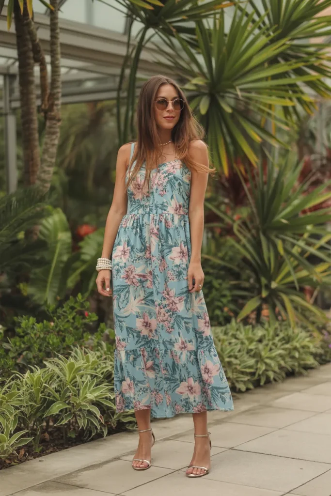 Sleeveless Tropical Maxi Dress