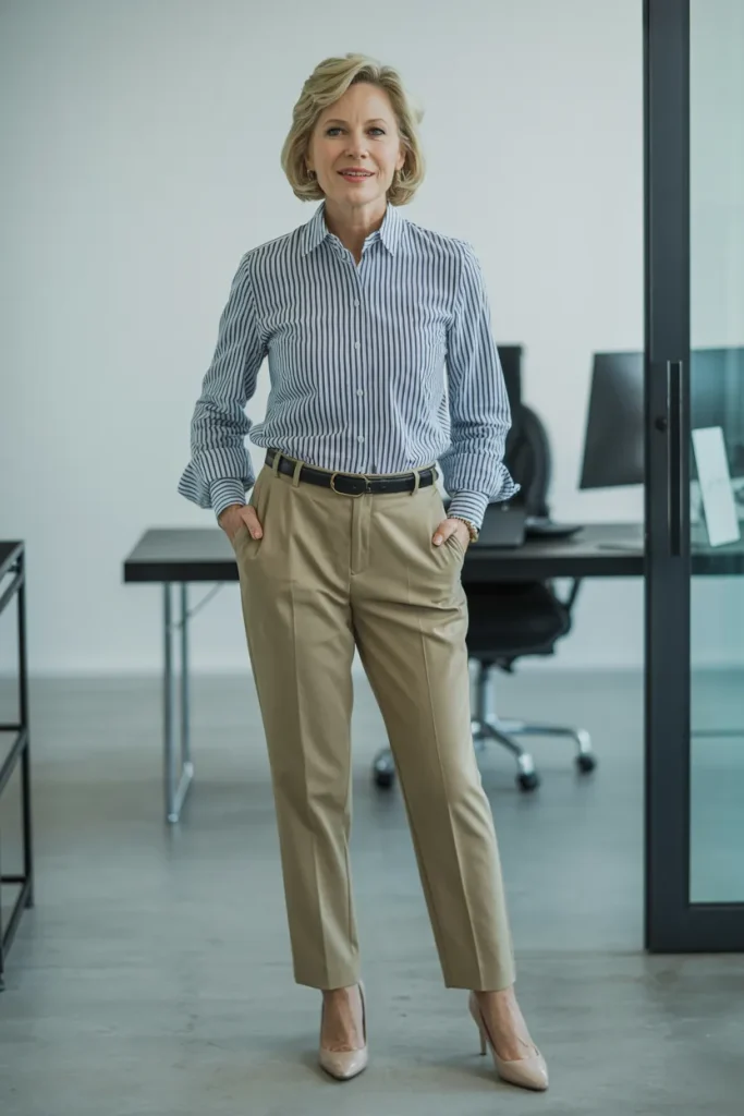 Striped Shirt with Khaki Trouser