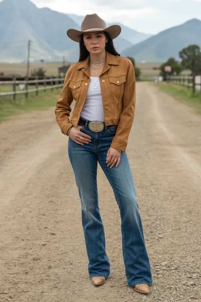 Suede Jacket and Bootcut Jeans
