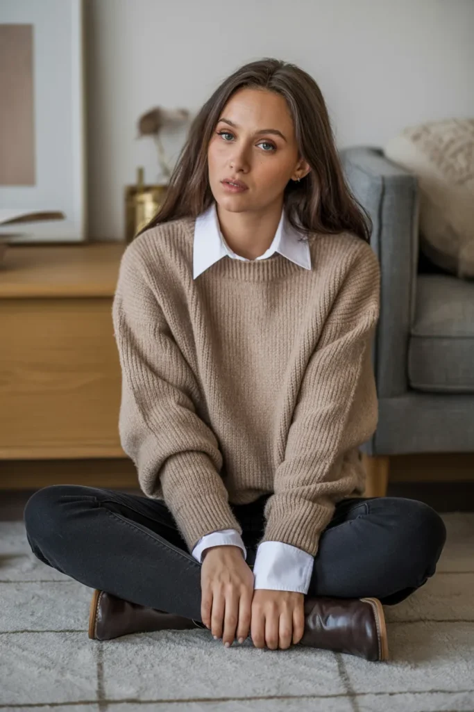 Sweater with Shirt and Black Jeans