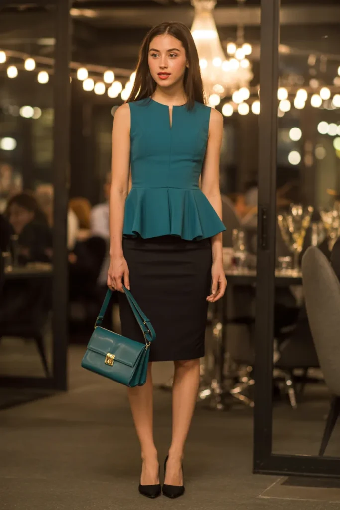 Teal Peplum Office Party Look