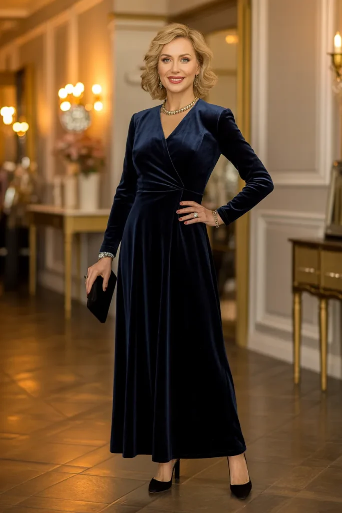 Timeless Navy Velvet Maxi Dress