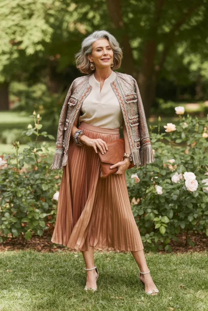 Top with Pleated Skirt or Boho Dress Over a Boho Style Jacket