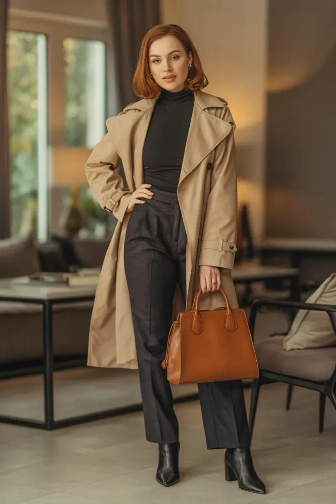 Trench Coat with Ankle Boots