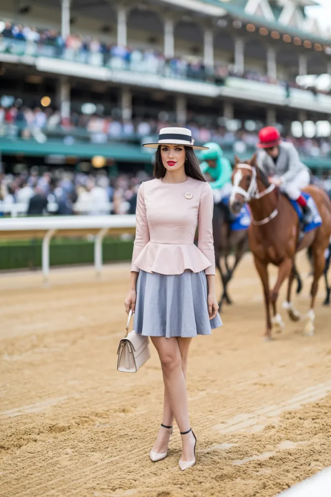 Trendy Peplum Top with Skirt and Derby Style Hat