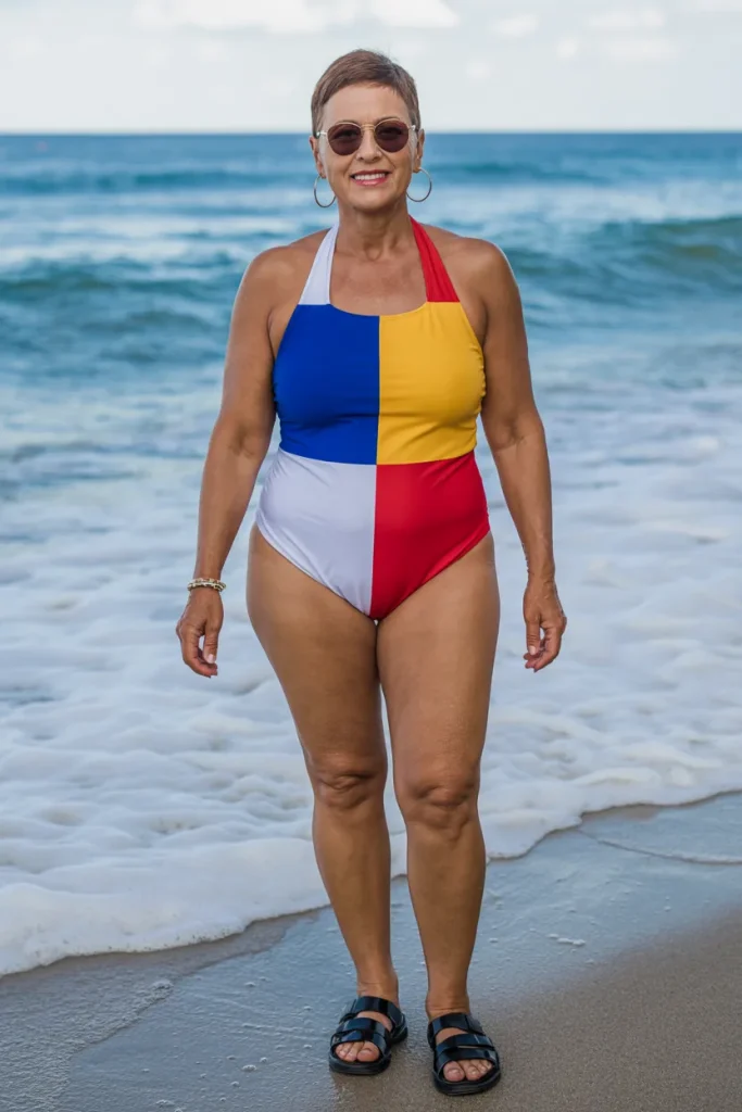 Two Strap Halter Neck Flag Bathing Suit