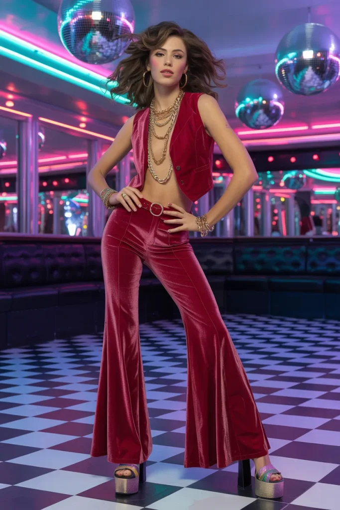 Velvet Flares and Vest Top 70s Disco Fashion Female