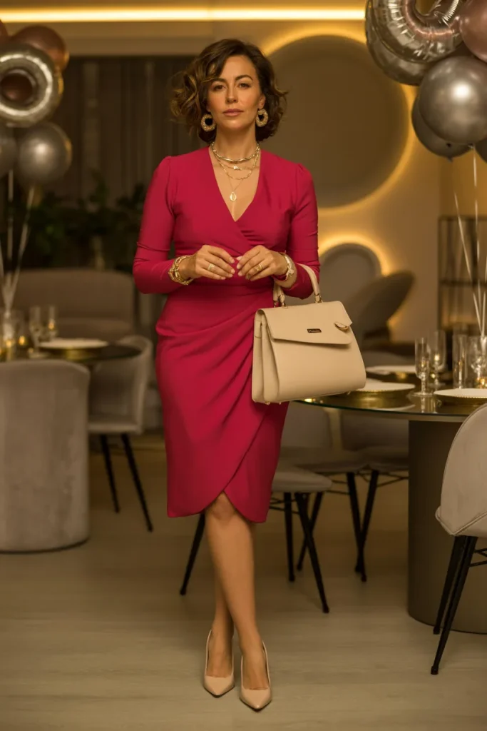 Vibrant Red Wrap Dress for a Bold Celebration