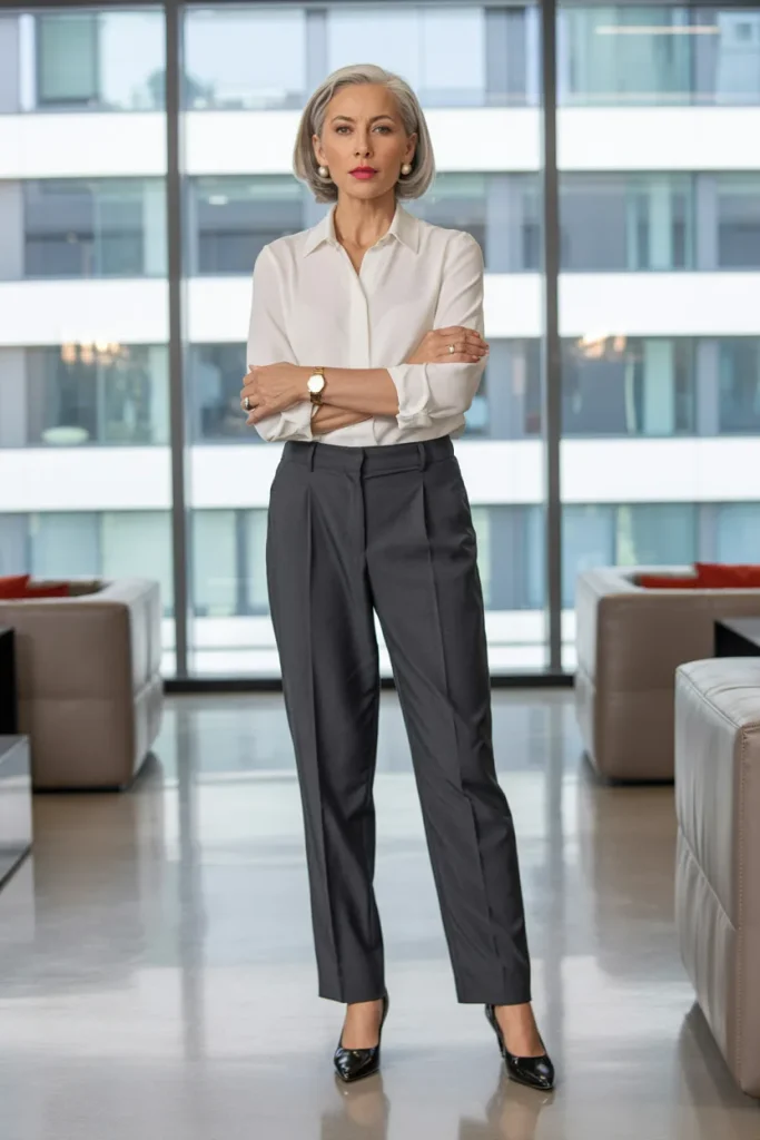 White Blouse with Pant and Pumps