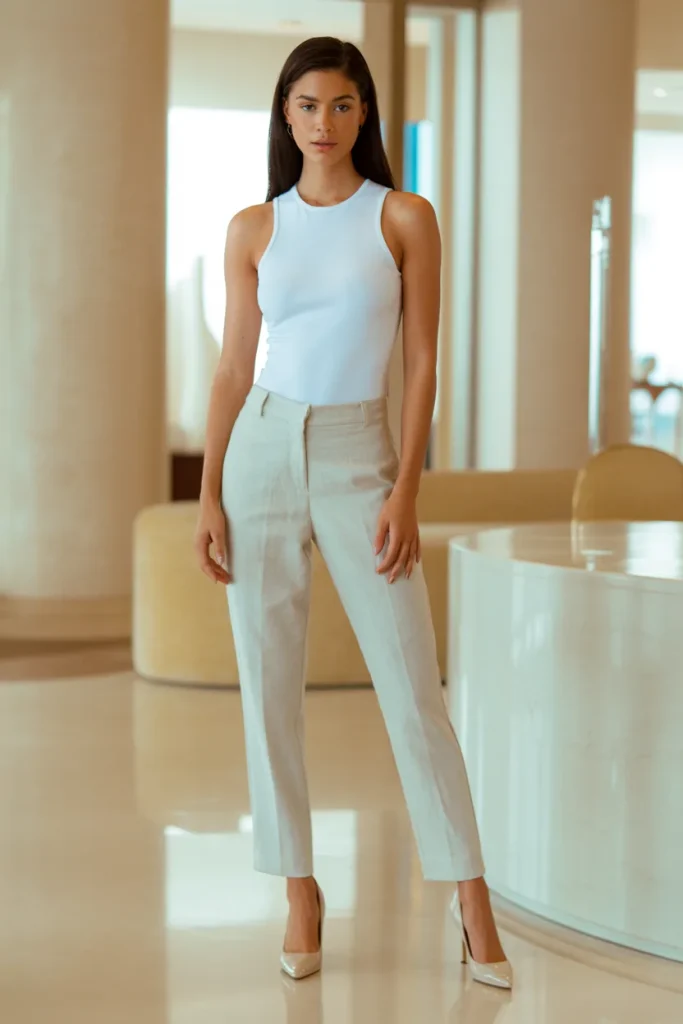 White Bodysuit with Formal Linen Pants