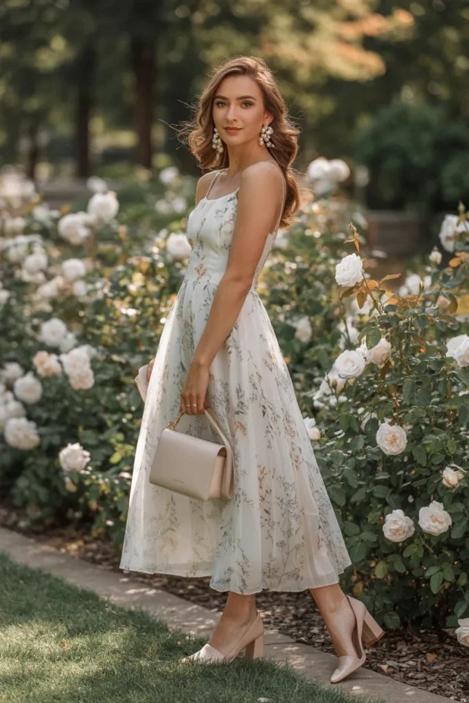 White Floral Midi Dress