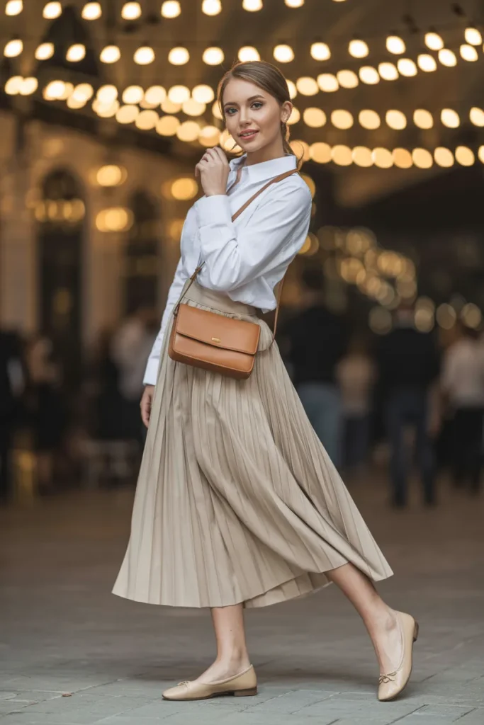 White Shirt Pleated Skirt Look