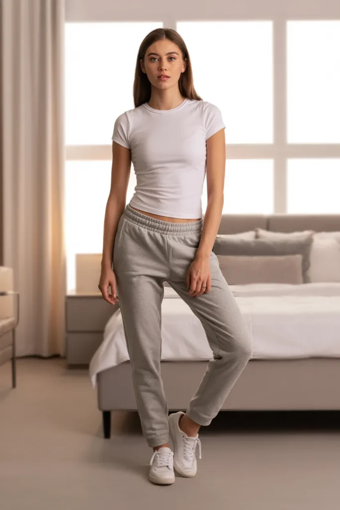 White Skinny Top with Sweatpants