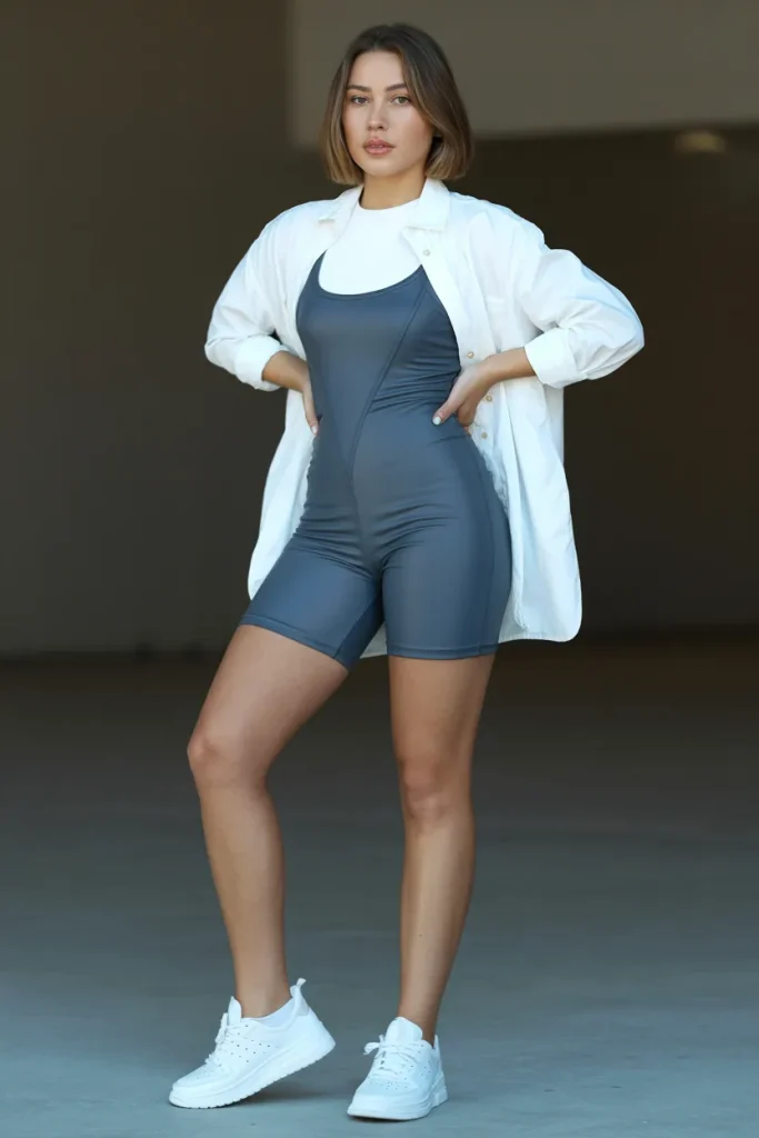 White Top Over Mini Jumpsuit with Sneakers