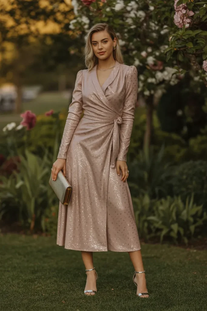 Wrap Dress with Glitter Accents Disco Outfits for Women Who Love Sophistication
