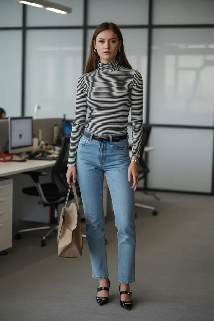 stripe turtleneck top with jeans and off lbAYNWBDQFmtOvz0rprjVg YMr9iutVSOyfc mad613A