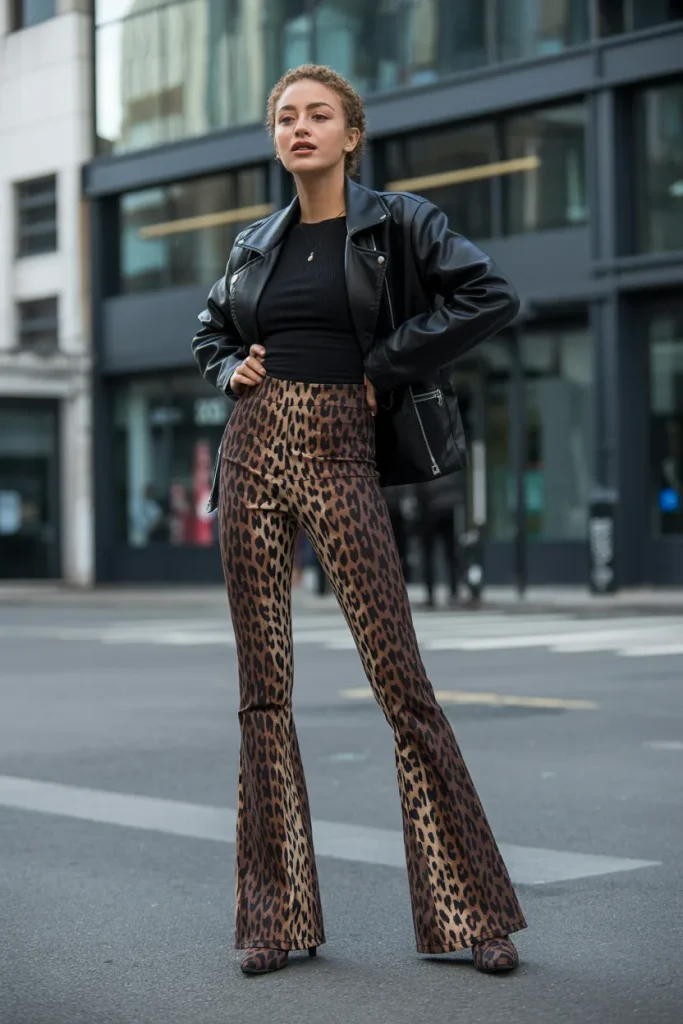 Animal-Printed Flare Leggings with a Jacket