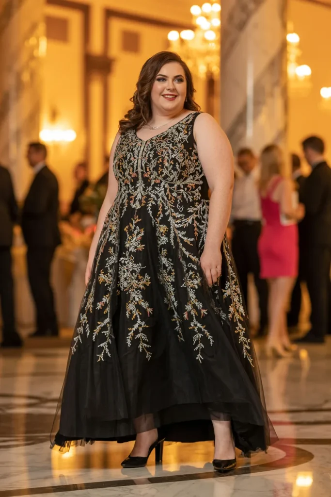 Black Embroidered Prom Dress