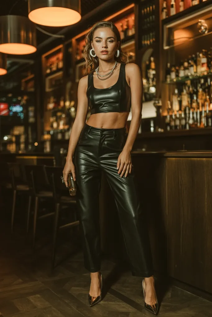 Black Leather Top with Leather Pants