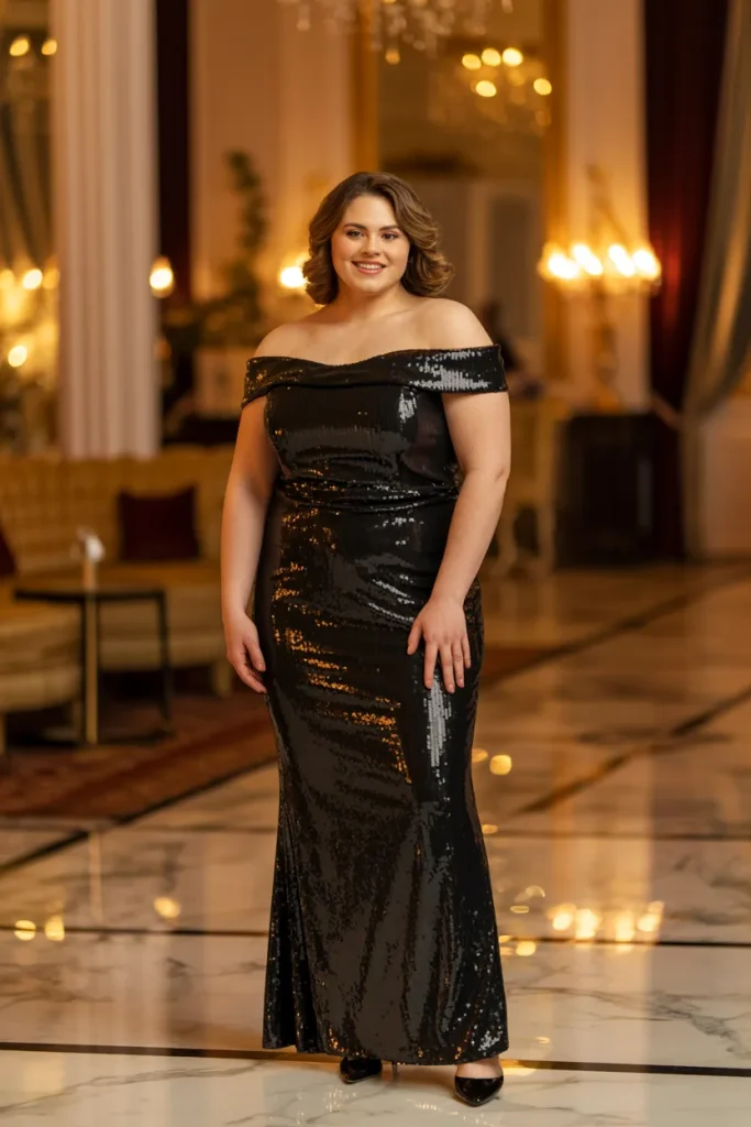Black Off Shoulder Sequin Dress