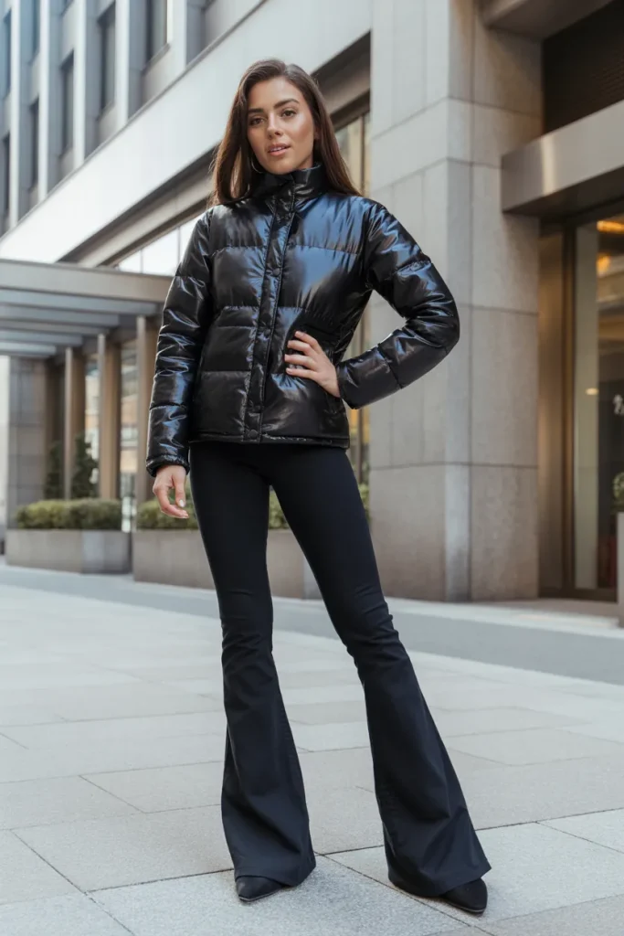 Black Winter Jacket with Flare Legging