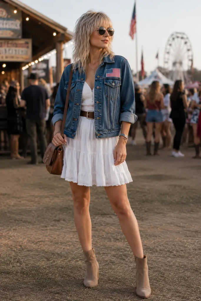 Blue Denim Jacket with Flag Patch