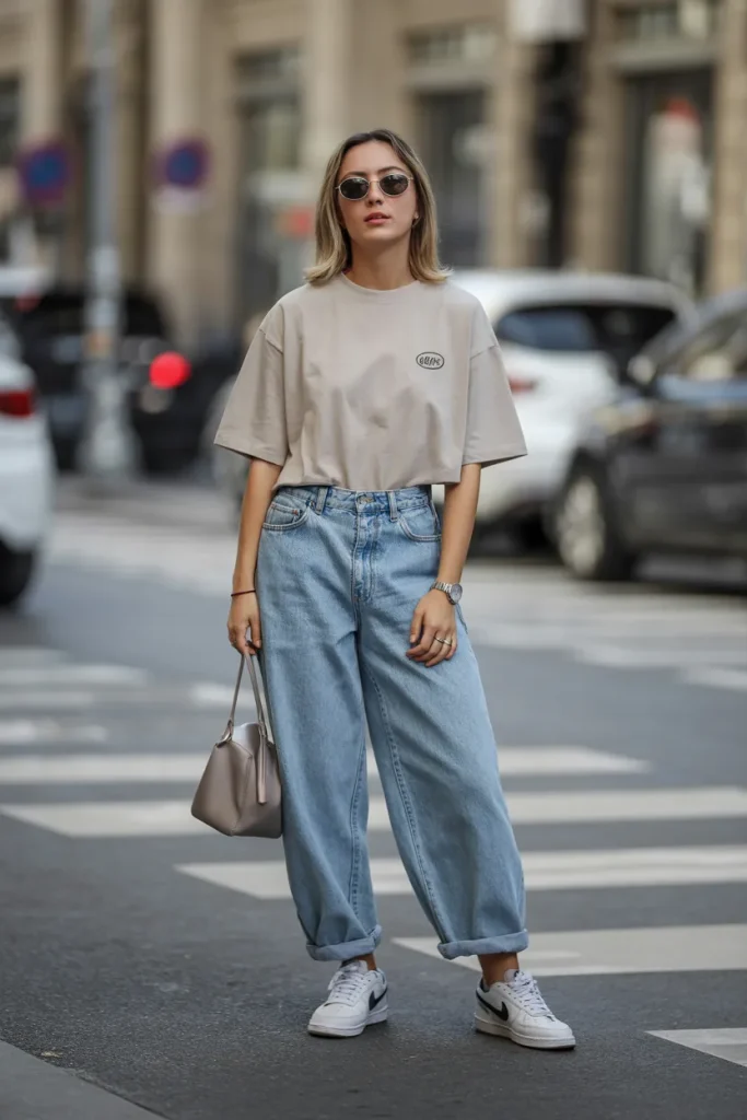 Boyfriend Jeans with Oversized T Shirt and Premium Nike Shoes