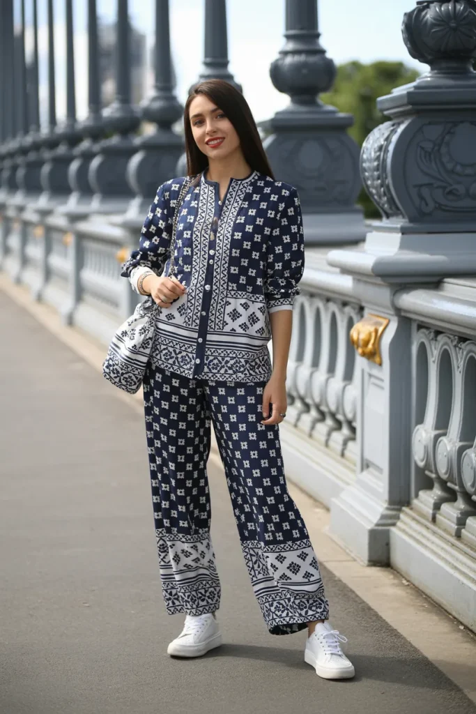 Classic Navy White Print Set