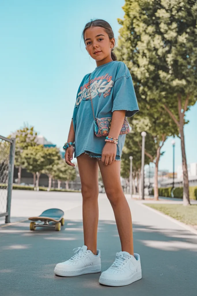 Comfortable Oversized Graphic T-Shirt with Shorts and Premium Nike Shoes for Teen Girls